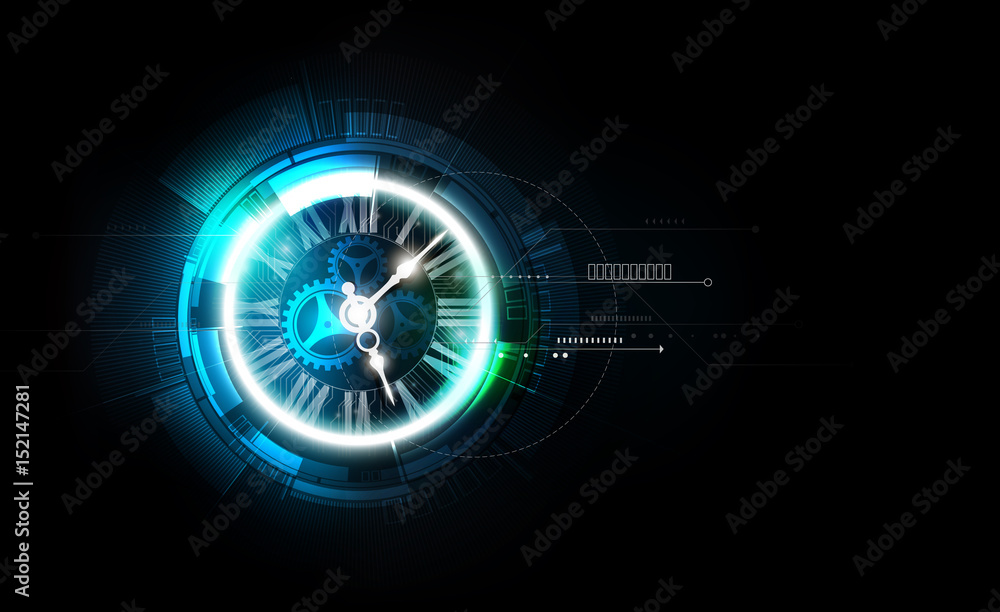 Wall mural abstract futuristic technology background with clock concept and time machine, vector transparent