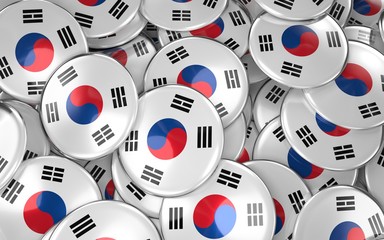 South Korea Badges Background - Pile of South Korean Flag Buttons.