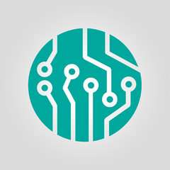Obraz premium Circuit board icon. Technology scheme square symbol. Flat design style.