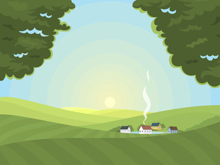 Village landscapes vector illustration farm house agriculture graphic countryside