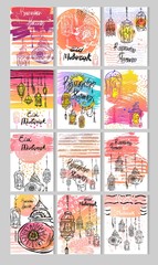 Hand drawn abstract ramadan kareem big cards set template isolated on white.Vector 12 cards for Ramadan Kareem,menu,invitation,poster,banner,card for the celebration of Muslim community festival