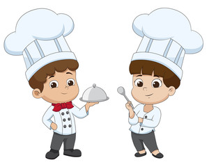 kid cartoon chef are preparing food.