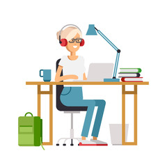 Creative work concept vector background with young adult man