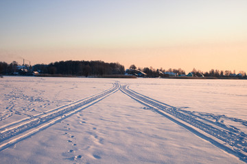 Ski-track on a frozen river