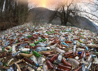 Bottles in the reservoir mountain