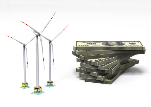 Wind turbine economy / 3D reder image representing wind turbine economy 