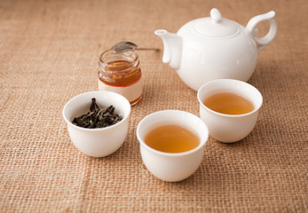 Cup of tea with teapot