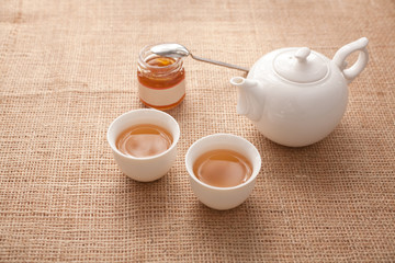 Cup of tea with teapot