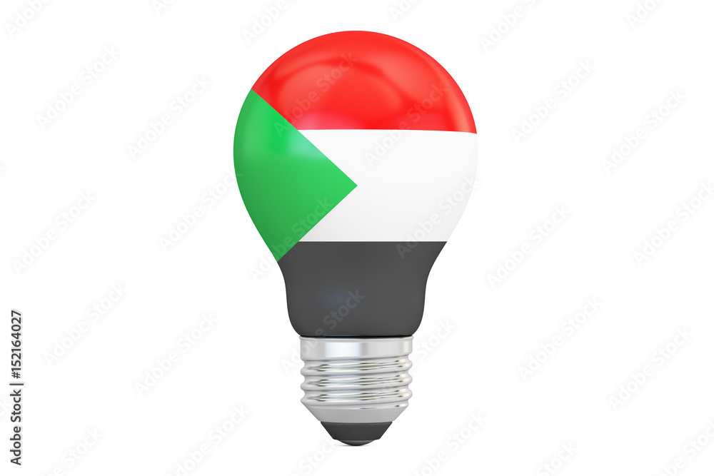 Poster light bulb with sudan flag, 3d rendering