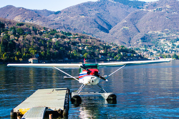 Seaplane moored on Como Lake 