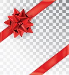 Realistic bow red satinisolated on a transparent background.