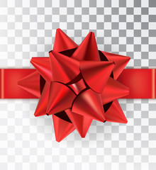 Red bow realistic isolated on a transparent background.