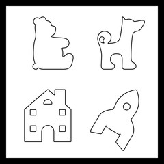 Contour of dog, rocket, house, bear