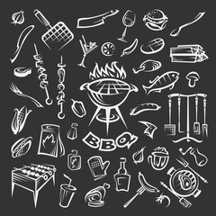 collection of different barbecue elements in black background