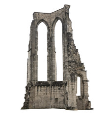 The old ruins of a building, white background, isolated