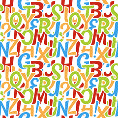 Seamless alphabet pattern made of colorful overlay abc characters