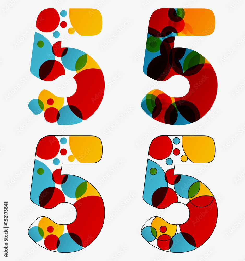 Fototapete set of 4 isolated abstract lava lamp styled number five - 5, first simple, second multiplied, third 