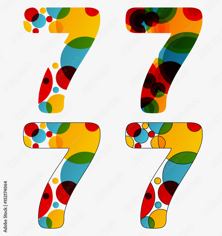 Fototapete set of 4 isolated abstract lava lamp styled number seven - 7, first simple, second multiplied, third
