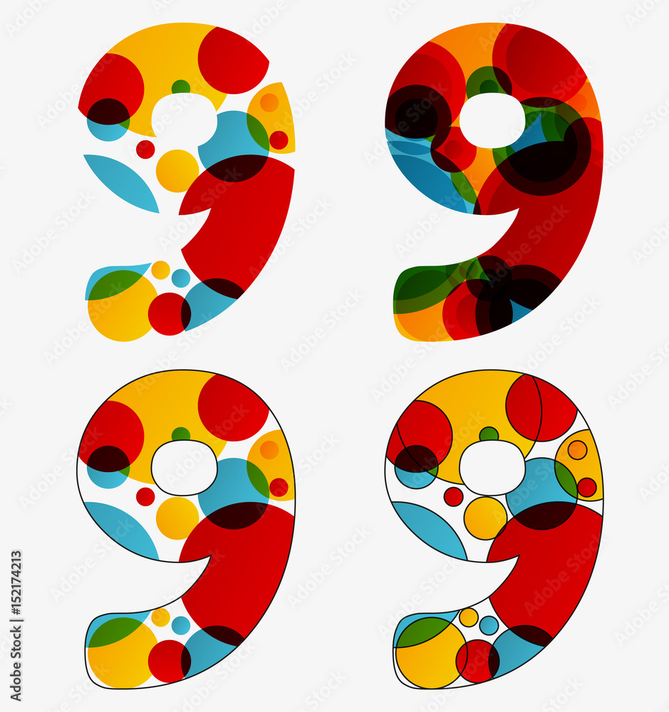 Fototapete set of 4 isolated abstract lava lamp styled number nine - 9, first simple, second multiplied, third 