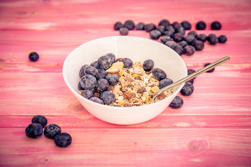 healthy breakfast, muesli with blueberry