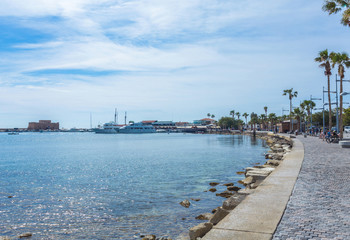 View of embankment at Paphos Harbour, Cyprus