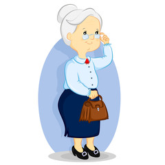 an elderly woman holding a purse