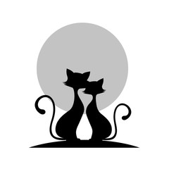 Loving couple of cats monochrome icon, vector illustration.
