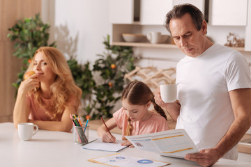 Peaceful family enjoying morning at home