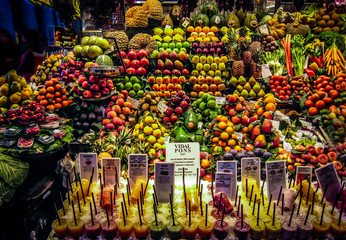La Boqueria Market in Barcelona: fruit and vegetable