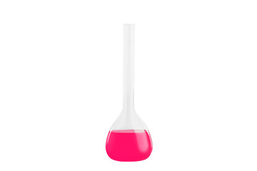 Test-tube with pink liquid, isolated on white background. Medicine, Chemistry. Horizontal frame