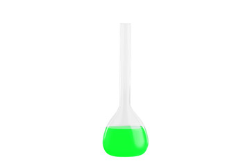 Test-tube with green liquid, isolated on white background. Medicine, Chemistry. Horizontal frame