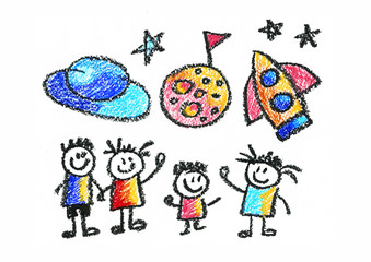 Fototapeta premium Kids drawing Children education, school, kindergarten Play Study Learn Boys and Girls