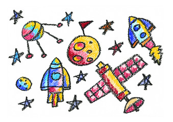 Kids drawing Space Children education, school, kindergarten Play Study Learn Boys and Girls