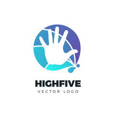 Hand in bulb vector logo. Colorful vector illustration. High five concept