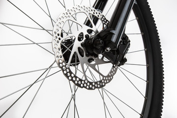 Closeup of disk brake of a mountain bicycle