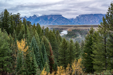 Sunrise on a cloudy day in Grand Teton National Park.