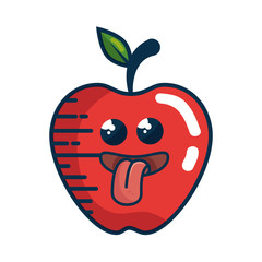 kawaii apple fruit icon over white background. colorful design. vector illustration