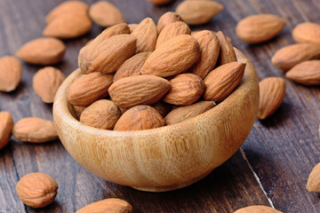 Almonds in a bowl on table