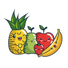 kawaii fruits icon over white background. colorful design. vector illustration