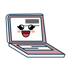 Kawaii laptop computer icon over white background. vector illustration