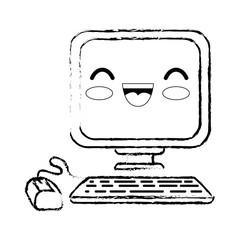 Kawaii computer icon over white background. vector illustration