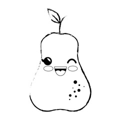 Kawaii pear fruit icon over white background. vector illustration