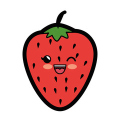 kawaii strawberry fruit icon over white background. colorful design. vector illustration