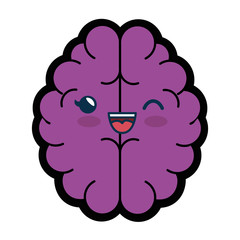 kawaii brain icon over white background. colorful design. vector illustration