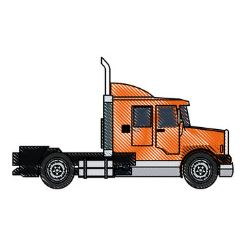 Semi Truck Cab Vehicle Commerce Outline Vector Illustration