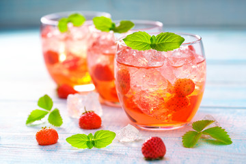 Close-up shot of strawberry lemonades