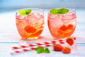 Close-up shot of i strawberry lemonades