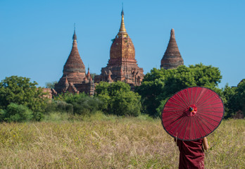 Burmese novice travel in Bagan the ancient kingdom of Myanmar.
