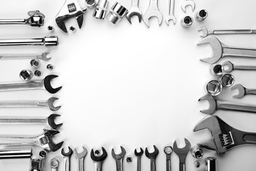 Set of tools on white background