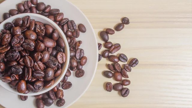 Roasted coffee beans close up footage image camera movement